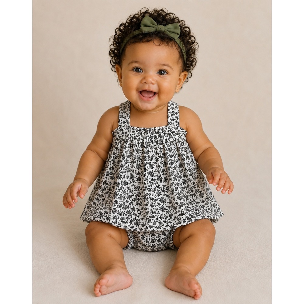 Janie and Jack Baby Girl Floral Halter Top Bloomer Set Black White 3-6M